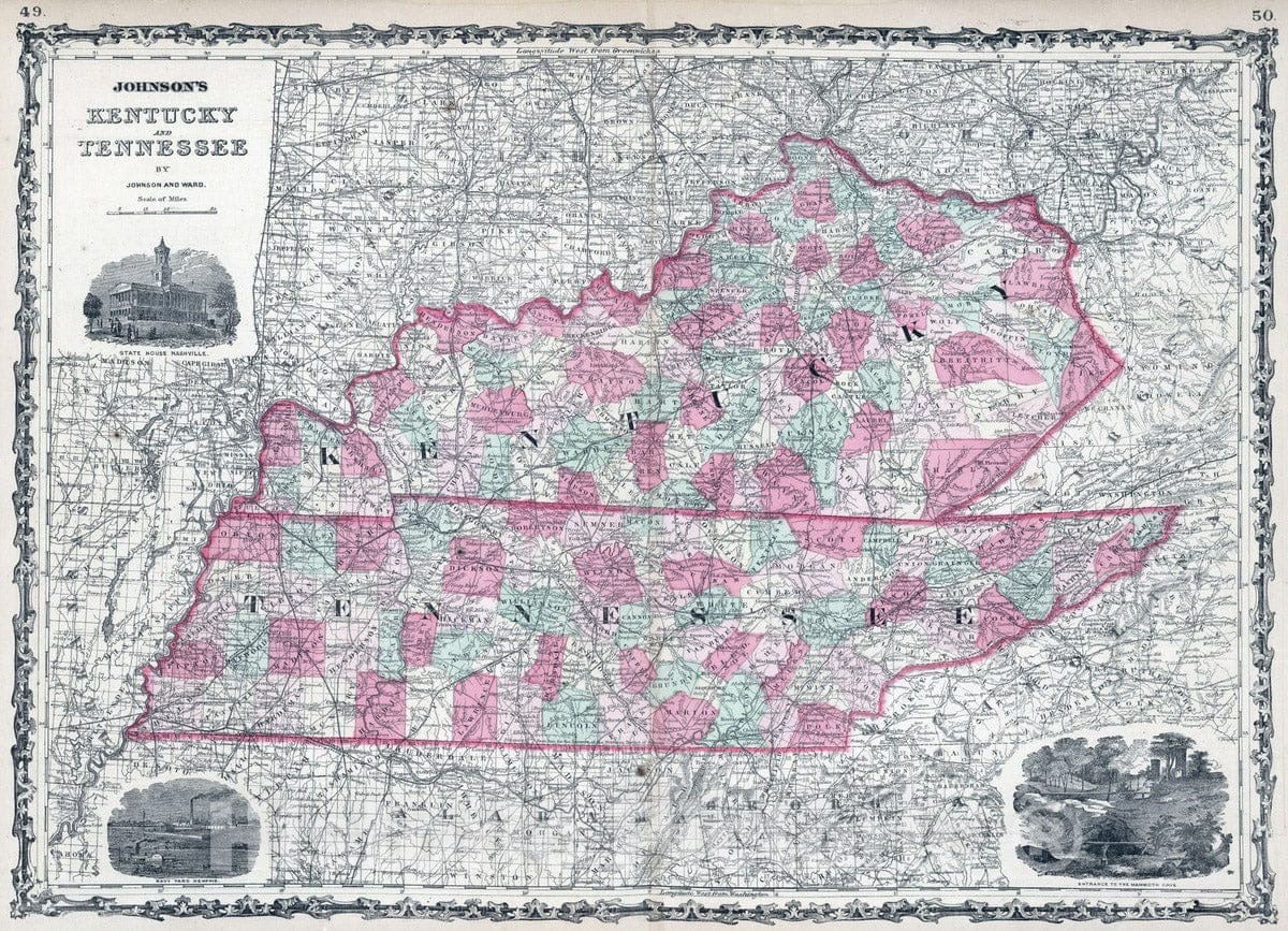 Historic Map : 1864 Kentucky And Tennessee - Vintage Wall Art