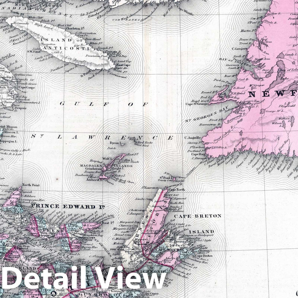 Historic Map : 1870 Newfoundland, Prince Edward Island and Cape Breton Island. - Vintage Wall Art