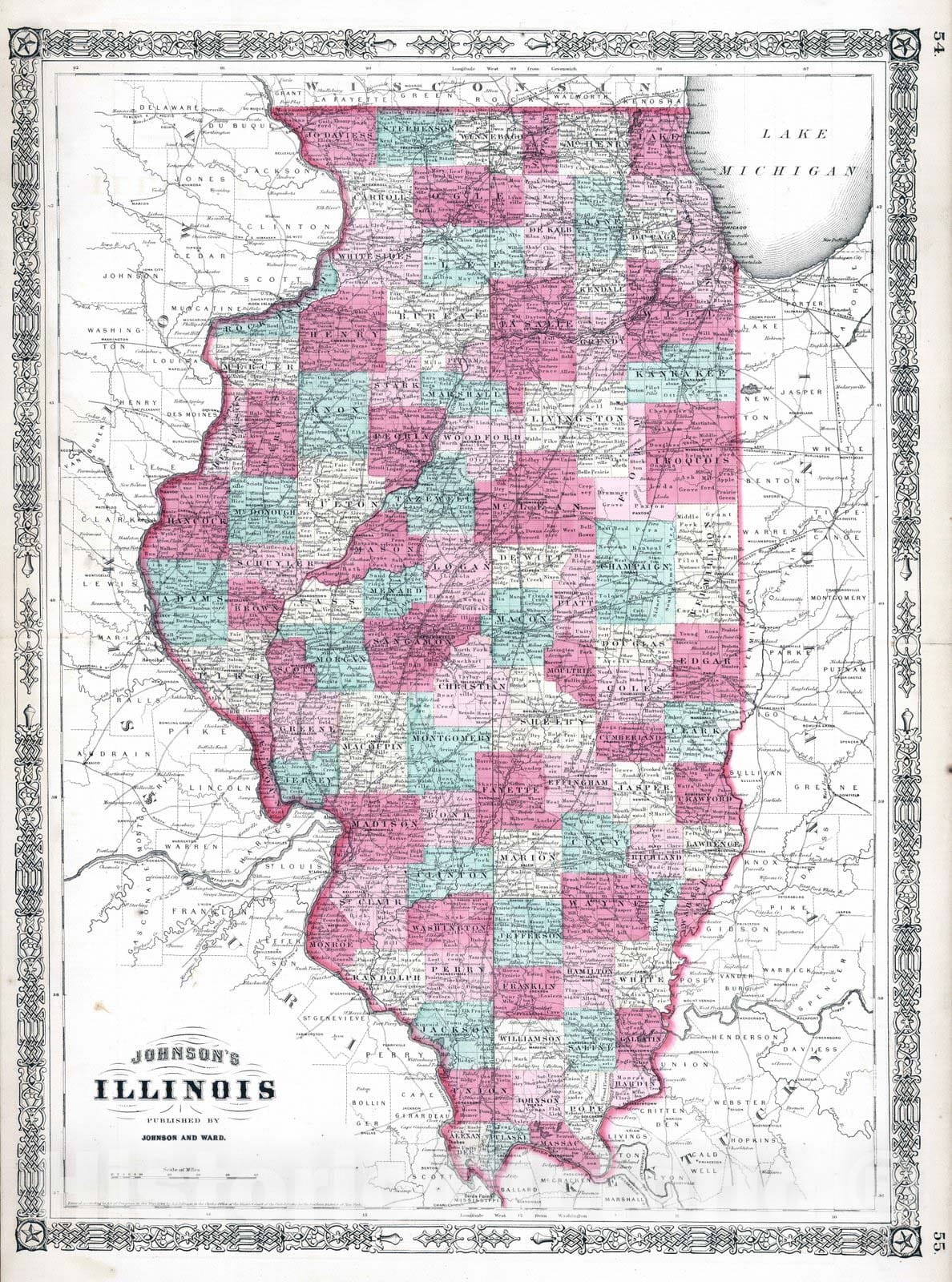 Historic Map : 1864 Illinois. - Vintage Wall Art