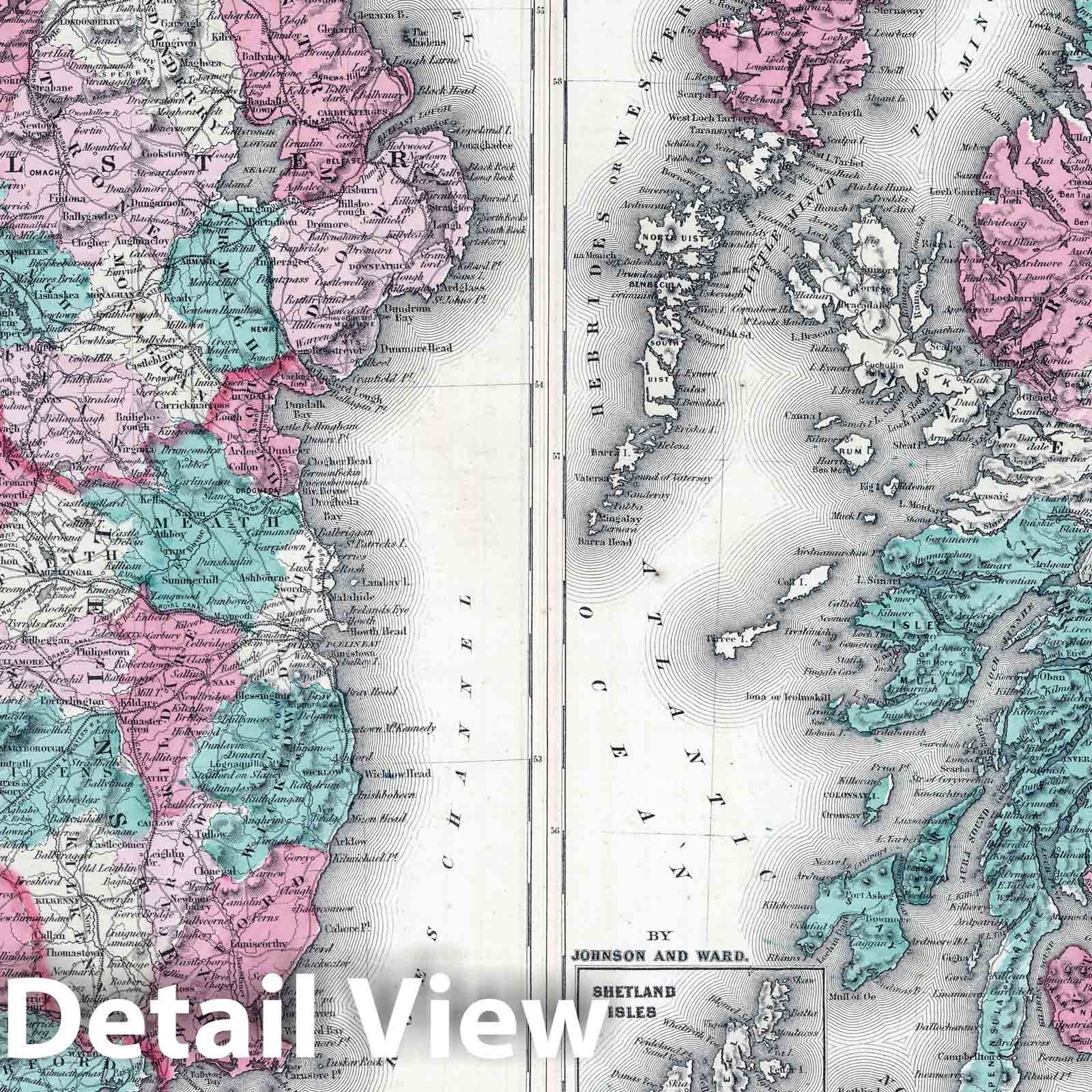 Ireland and Scotland with Orkney and Shetland Isles - 1865 Historical Map Print