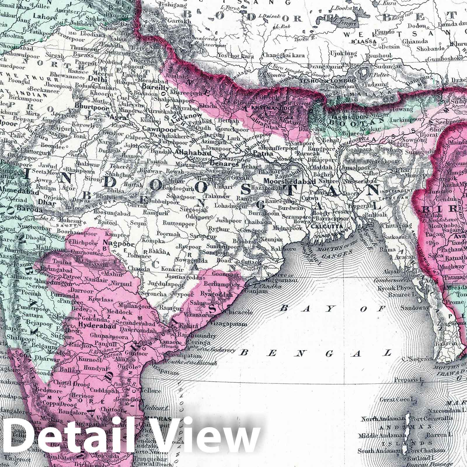 British India with Bombay, Madras, and Calcutta - 1865 Historical Map Print