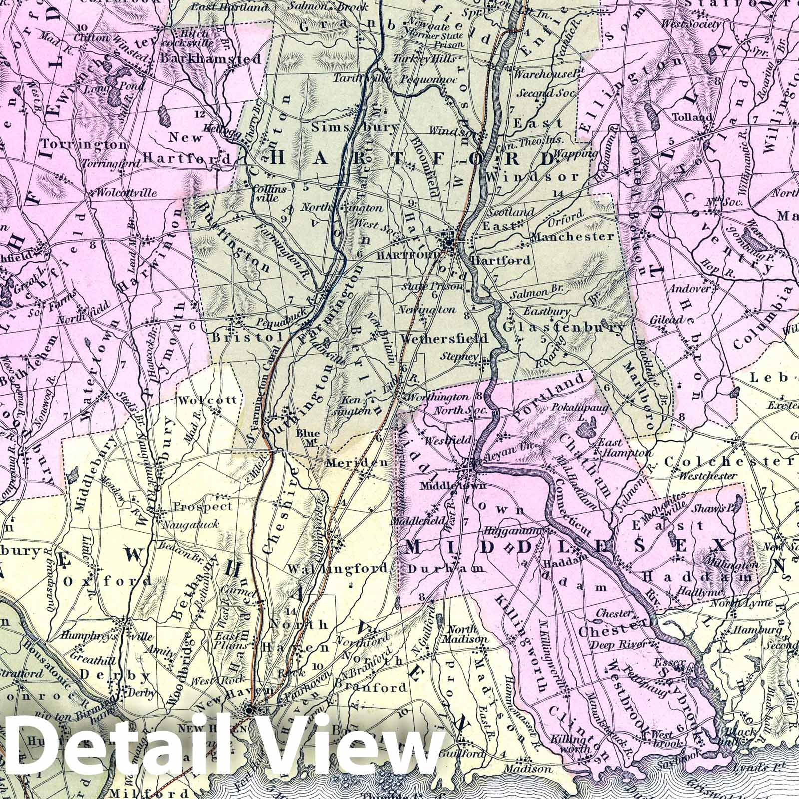 Connecticut - Railroad Map, 1849 - Historical Map Print
