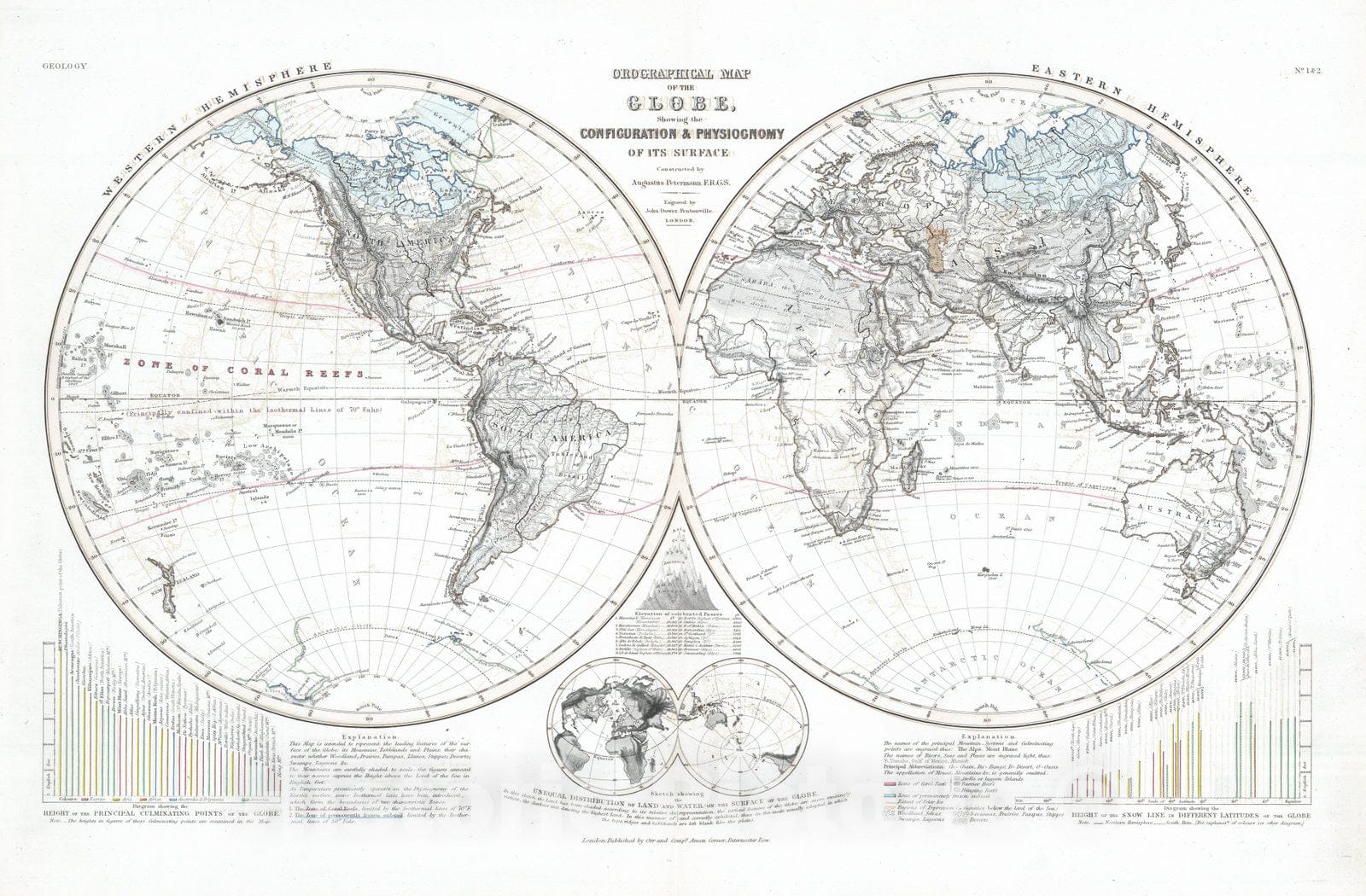 Historic Map : 1850 Orographical Map of the Globe. - Vintage Wall Art