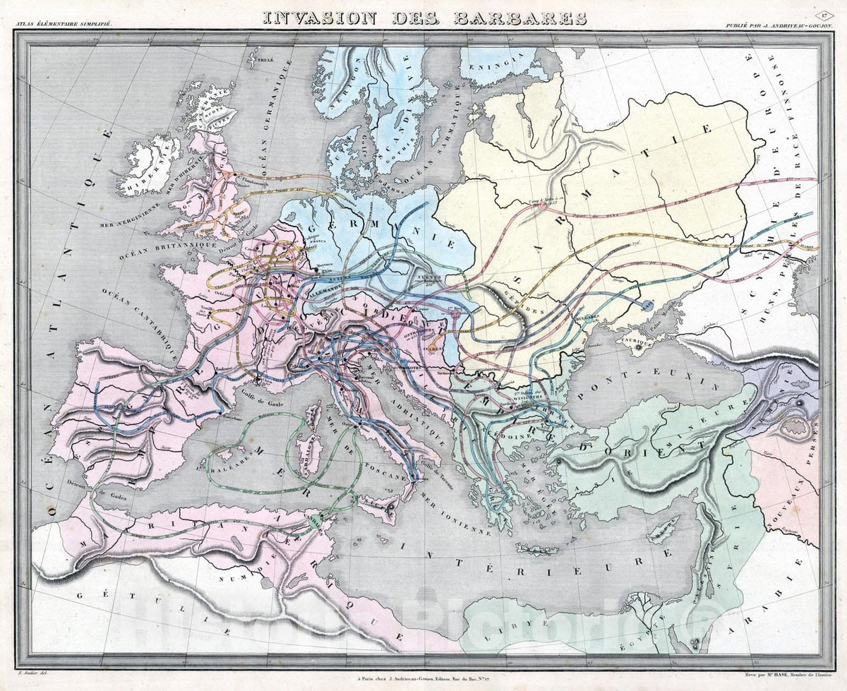 Historic Map : 1838 Invasion des Barbares. - Vintage Wall Art