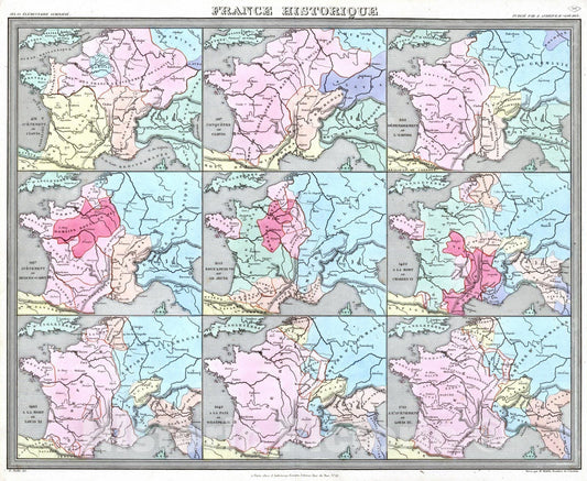 Historic Map : France, 1838 France Historique. , Vintage Wall Art