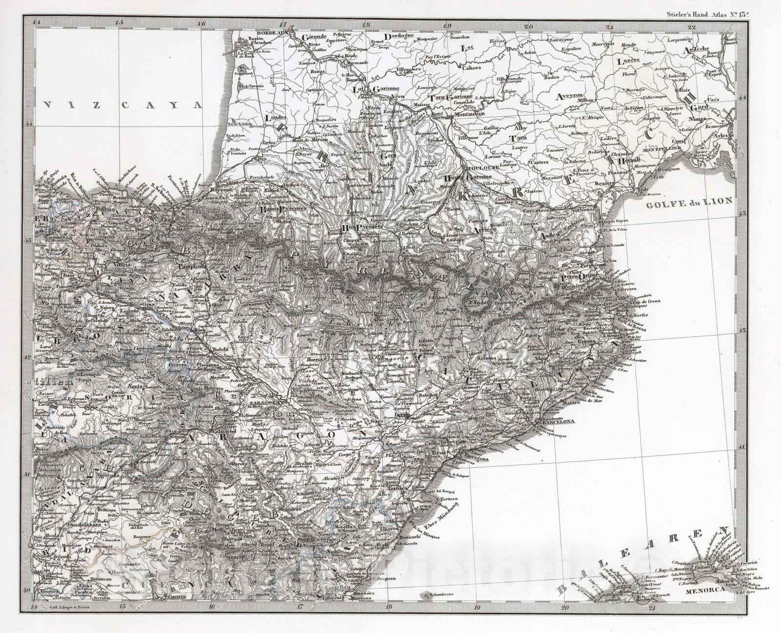Historic Map : Spain; Portugal, Iberian Peninsula 1865 Spanien und Portugal in IV Blattern. (Spain and Portugal). v1 , Vintage Wall Art