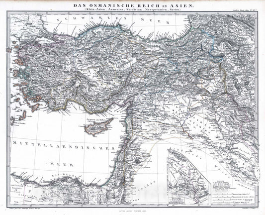 Historic Map : Israel; Turkey; Iraq; Syria, Middle East 1865 Das Osmanische Reich in Asien, (Ottoman Empire in Asia). , Vintage Wall Art