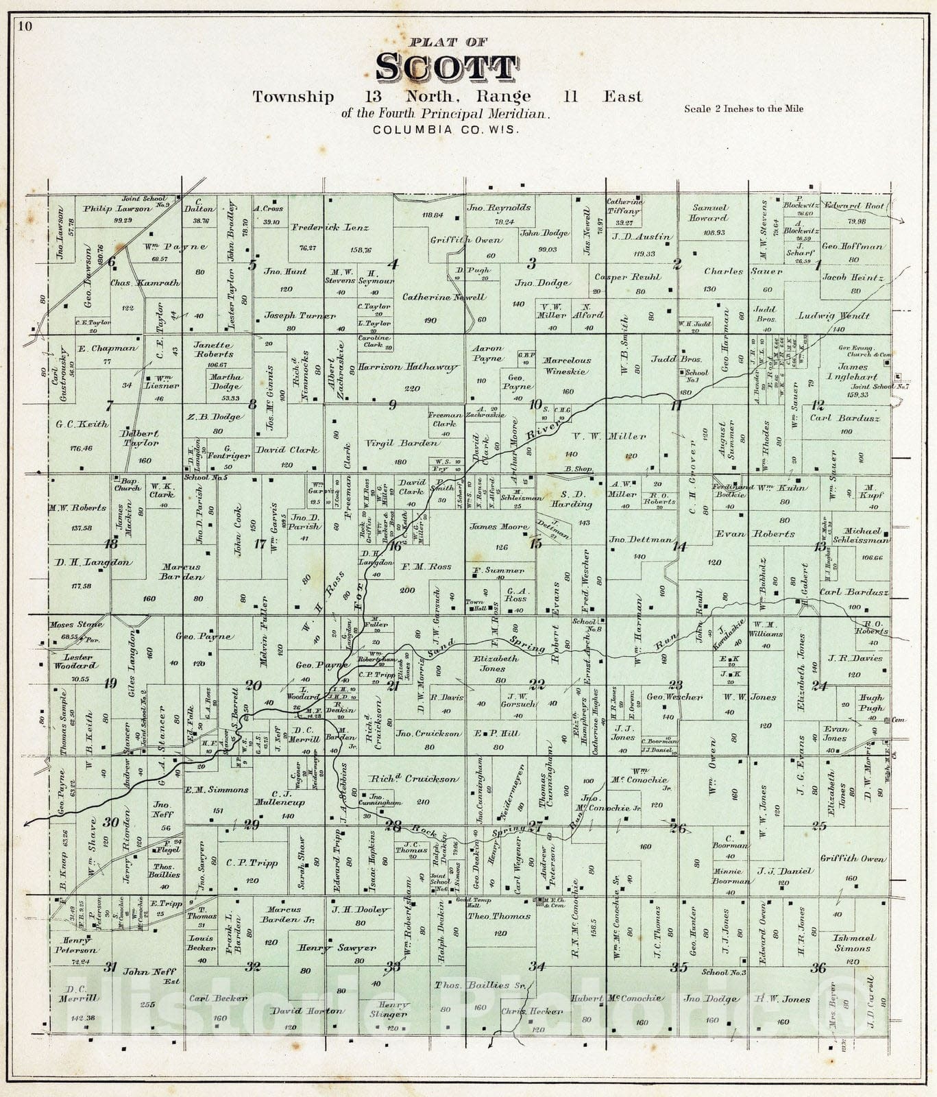 Historic Map : 1890 Scott Township, Columbia County, Wisconsin. - Vintage Wall Art