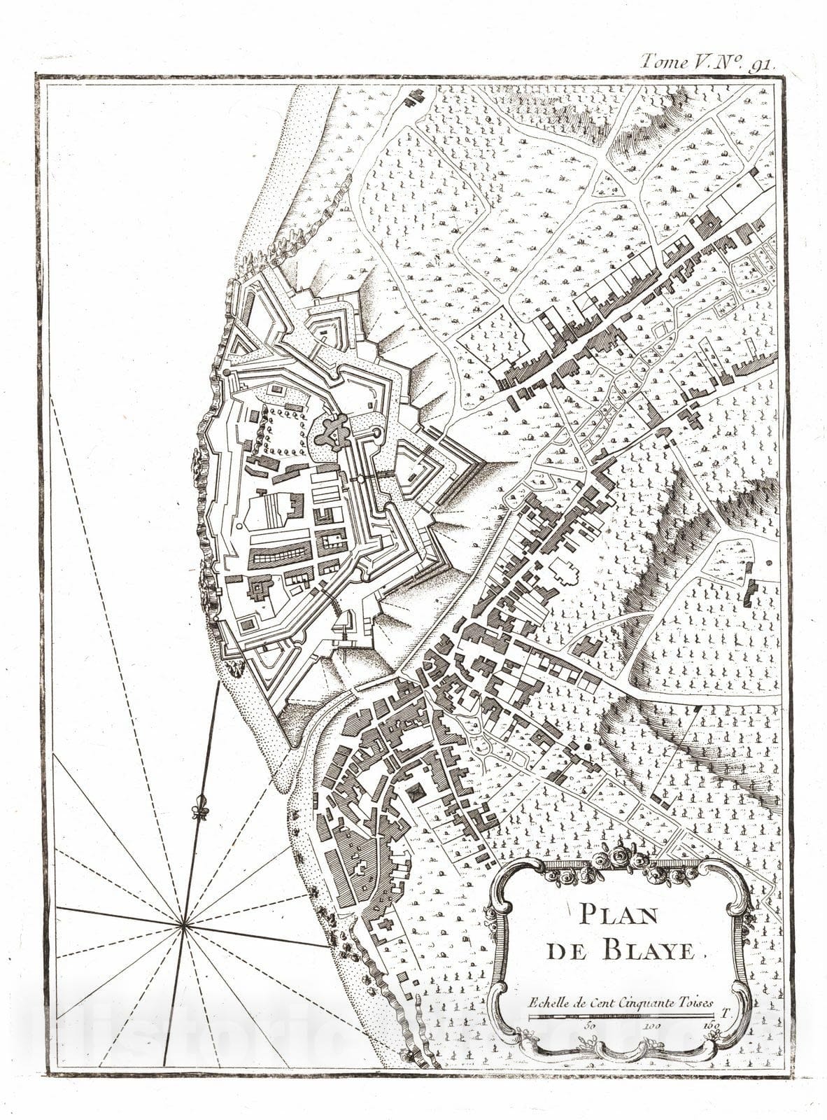 Historic Map : France , Blaye France, Guyenne 1764 Plan de Blaye. , Vintage Wall Art