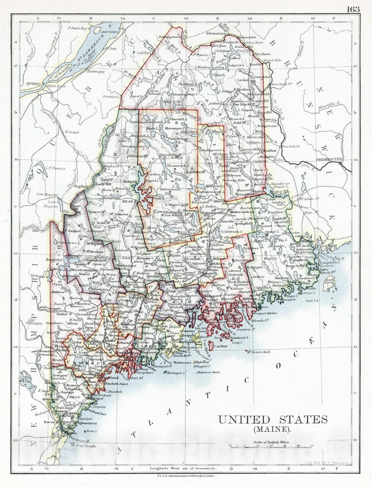 Historic Wall Map : 1906 Maine. - Vintage Wall Art