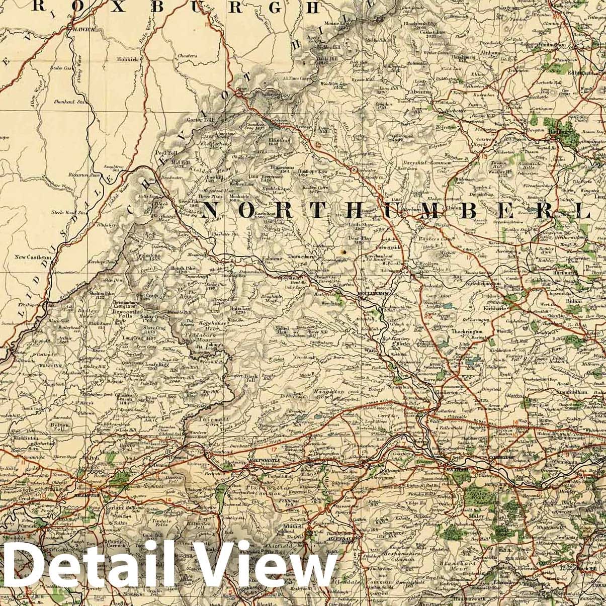 Northumberland, Cumberland, Durham, England - 1919 Historical Map Print