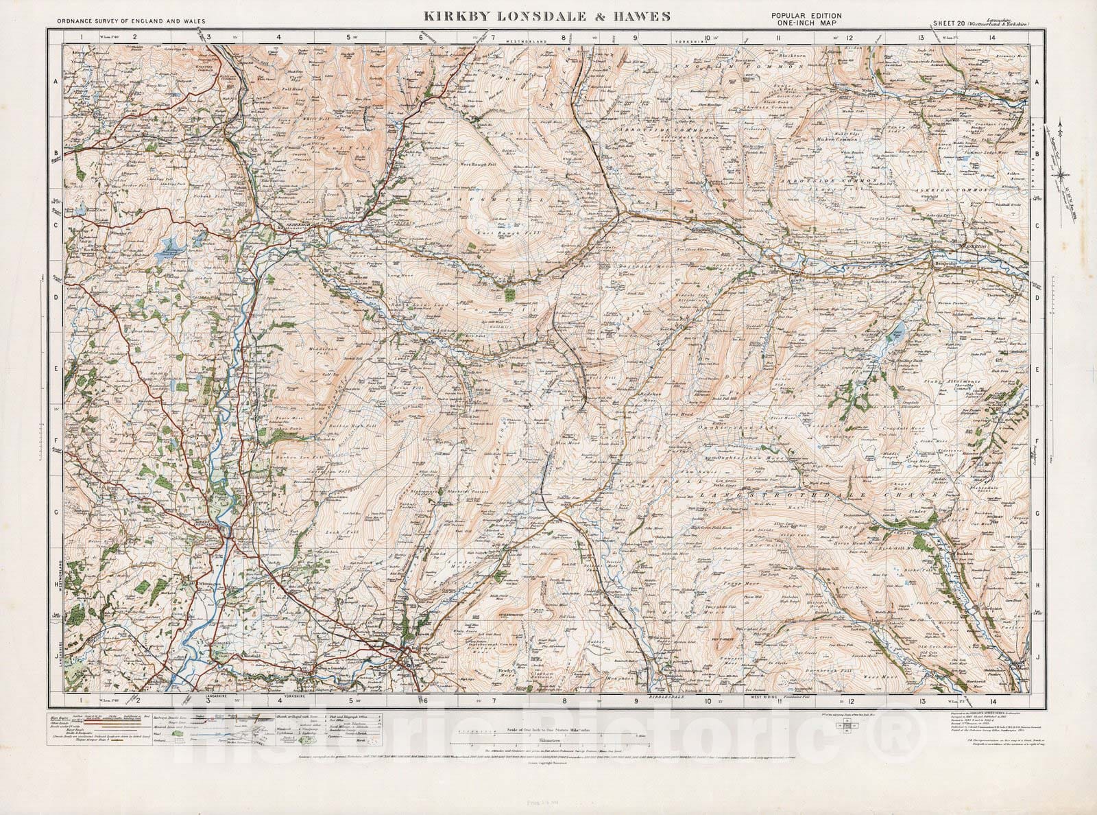 Historic Map : National Atlas - 1920 Sheet 20. Kirby Lonsdale & Hawes. - Vintage Wall Art