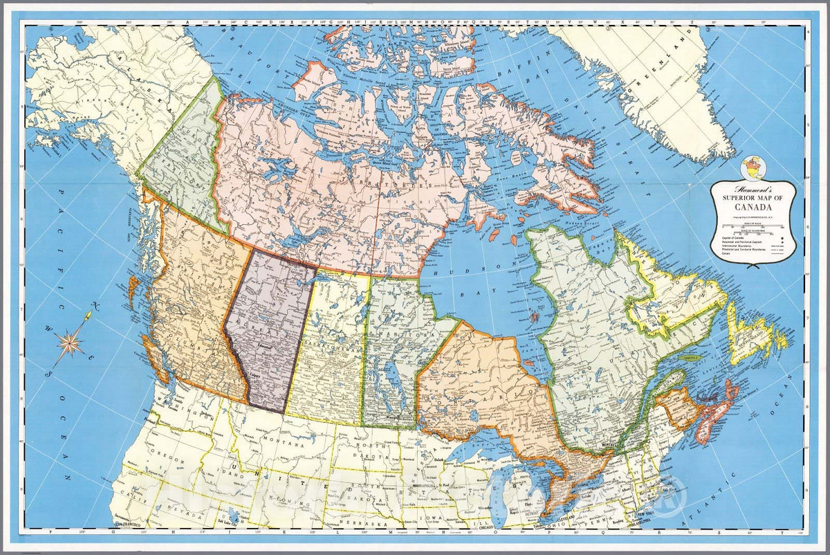 Historic Map : Case Map - 1957 Hammond's Canada. - Vintage Wall Art