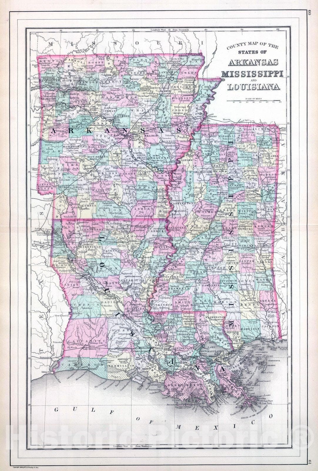 Historic Map : Arkansas, 1886 Ark, Miss, La. , Vintage Wall Art