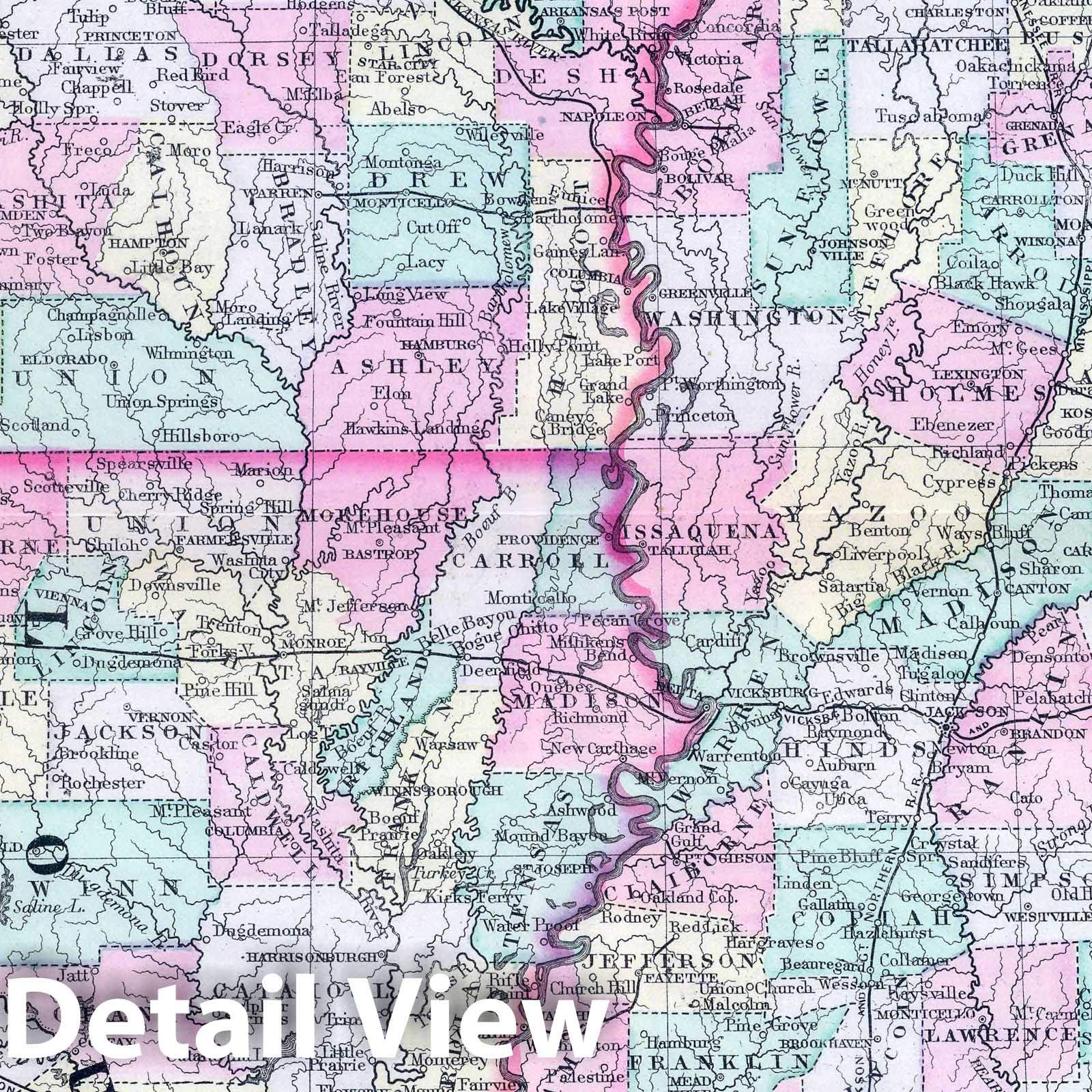 Arkansas, Mississippi and Louisiana - Railroad Map, 1886