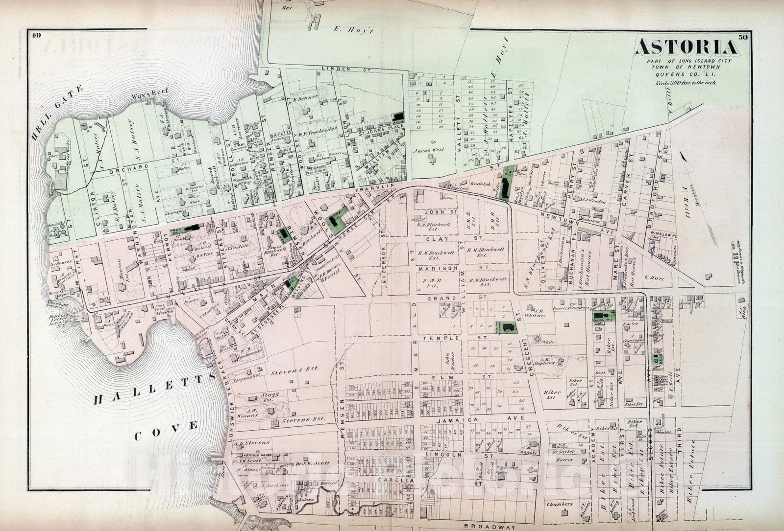 Newtown, Queens County, New York - Property Map, 1873 - Historical Map Print