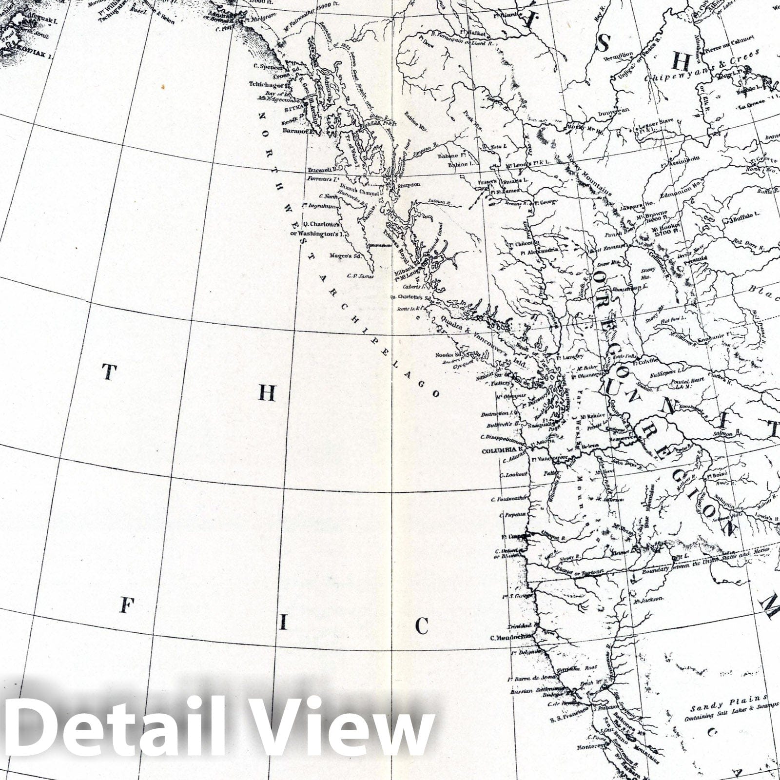 Western and Middle North America - Boundary Map, 1844 - Historical Map Print