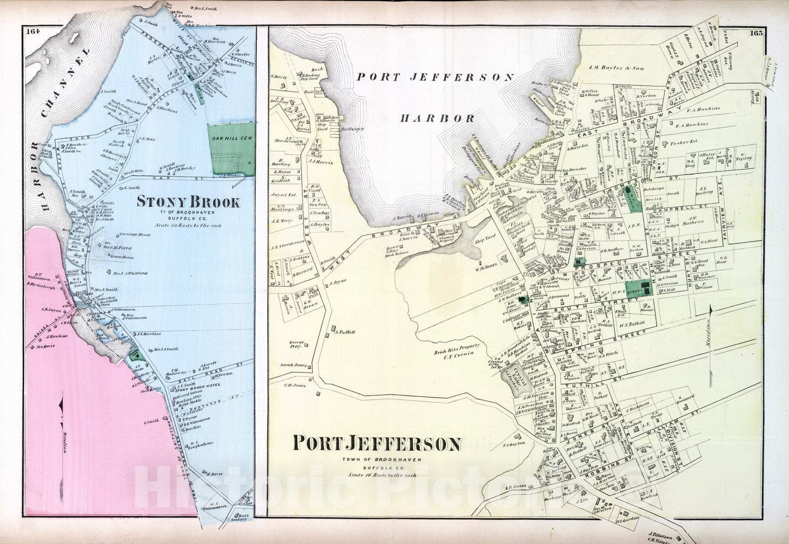 Stony Brook and Port Jefferson, Brookhaven, Long Island, New York - Property Map, 1873