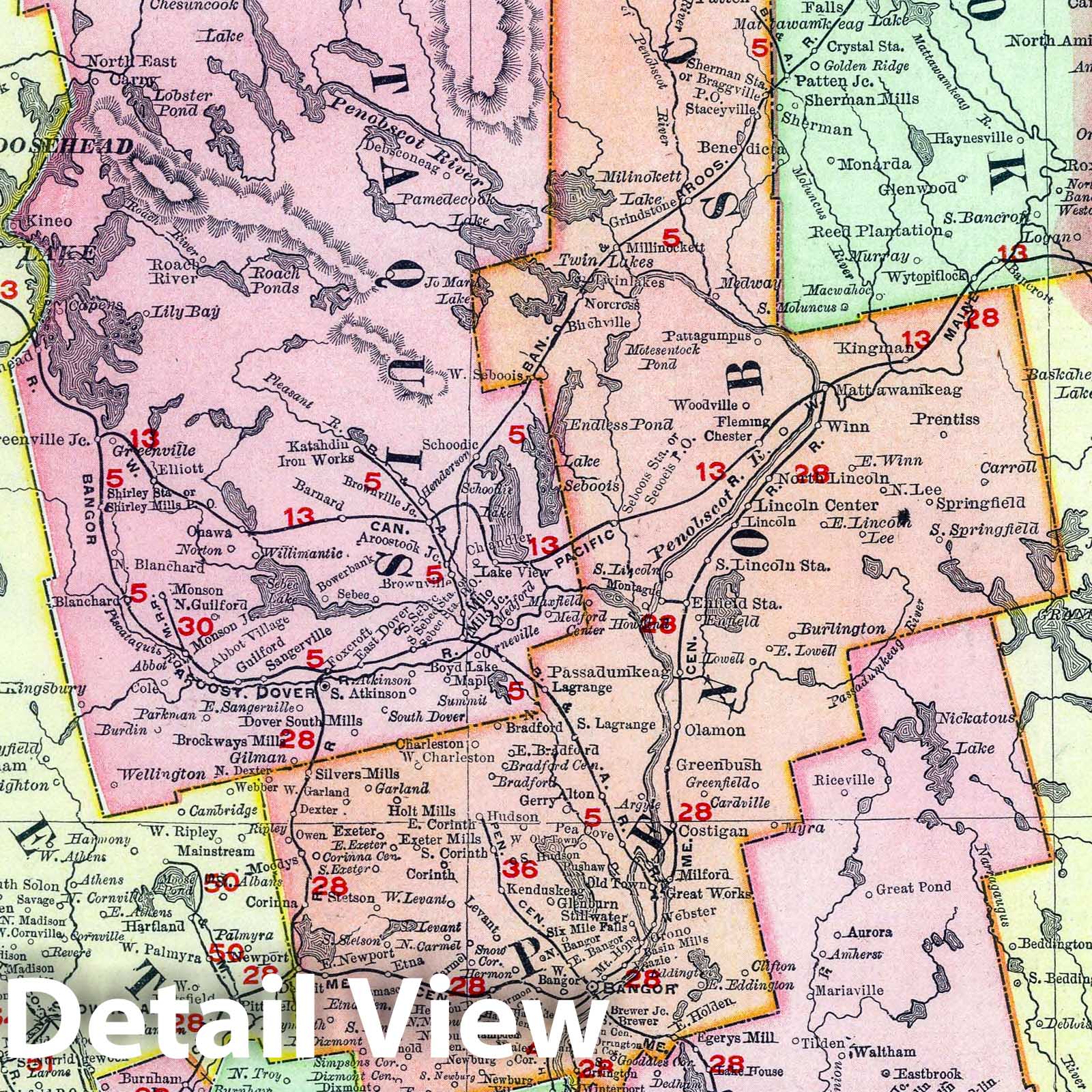 Maine - Railroad Map, 1903 - Historical Map Print