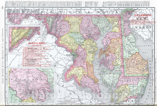 Historic Map : National Atlas - 1903 Maryland, Washington D.C, and Delaware. - Vintage Wall Art