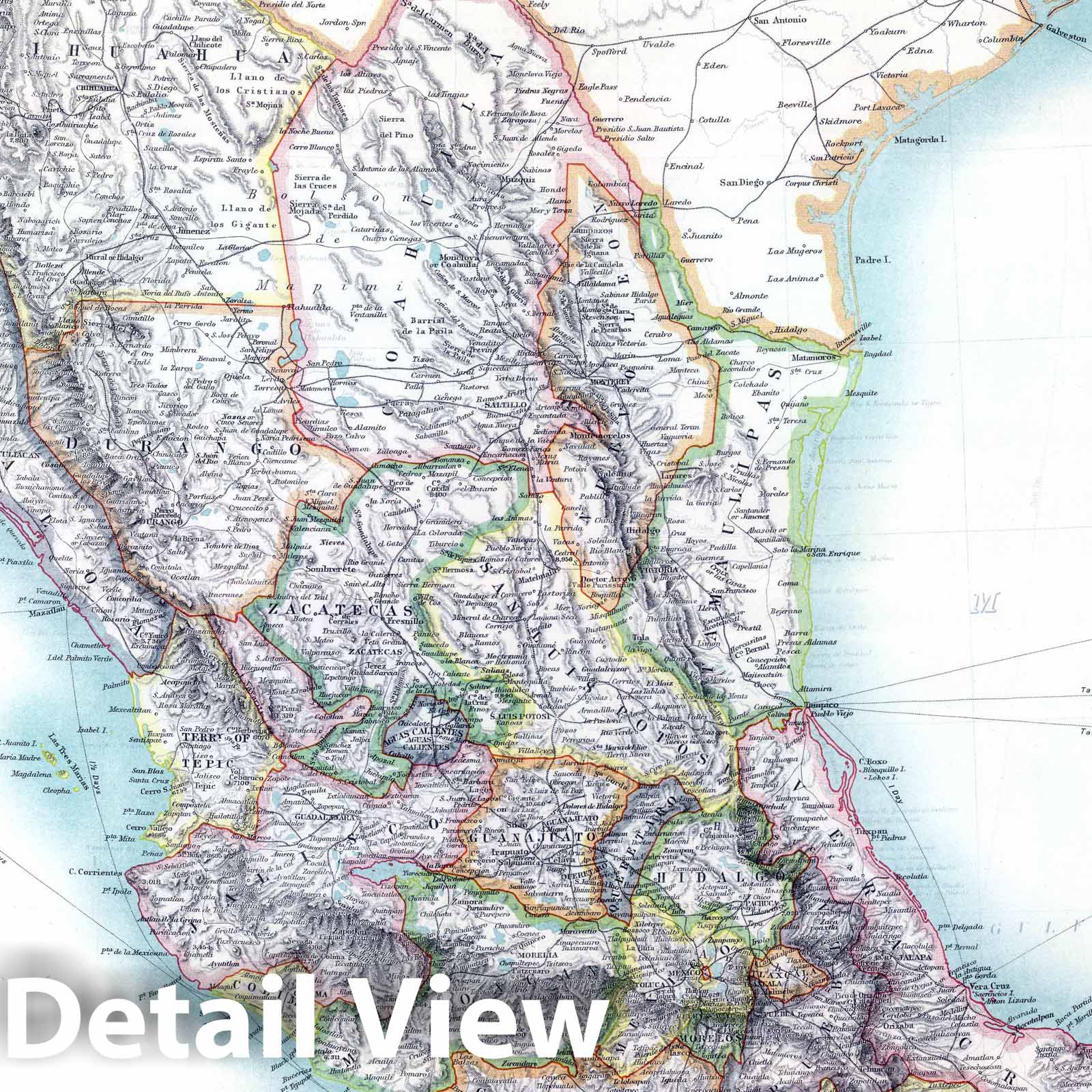 Mexico, 1912 - Historical Map Print from Keith Johnston's General Atlas