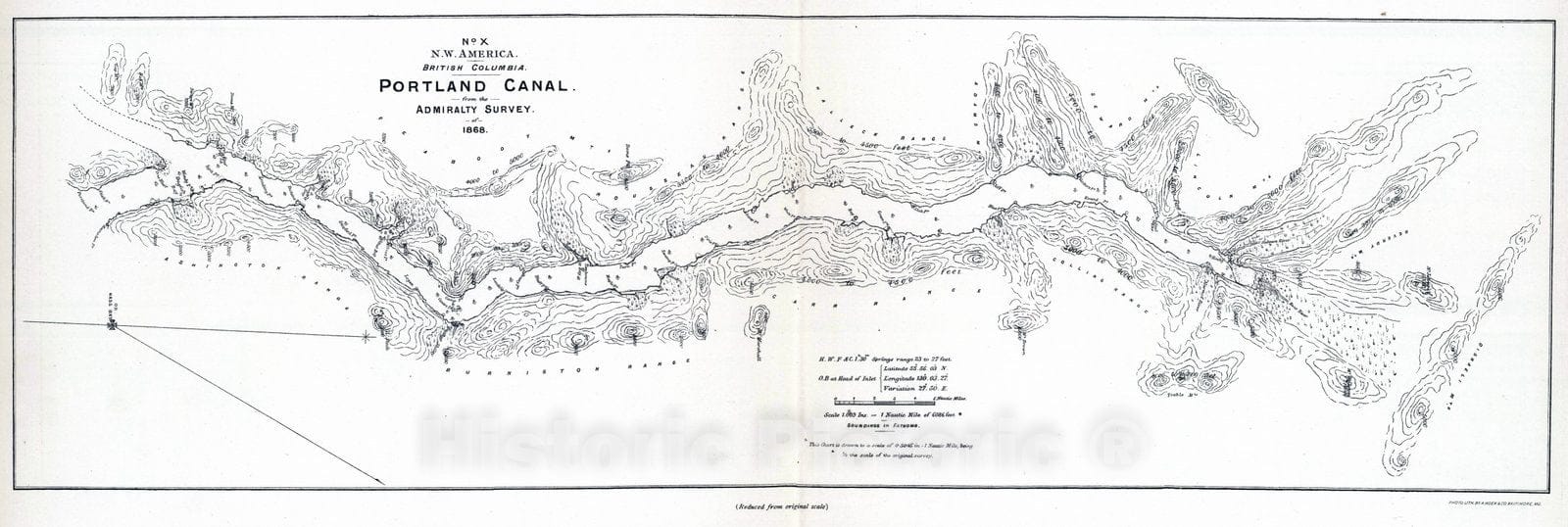 Historic Map : 1868 Portland Canal - Admiralty Survey. - Vintage Wall Art