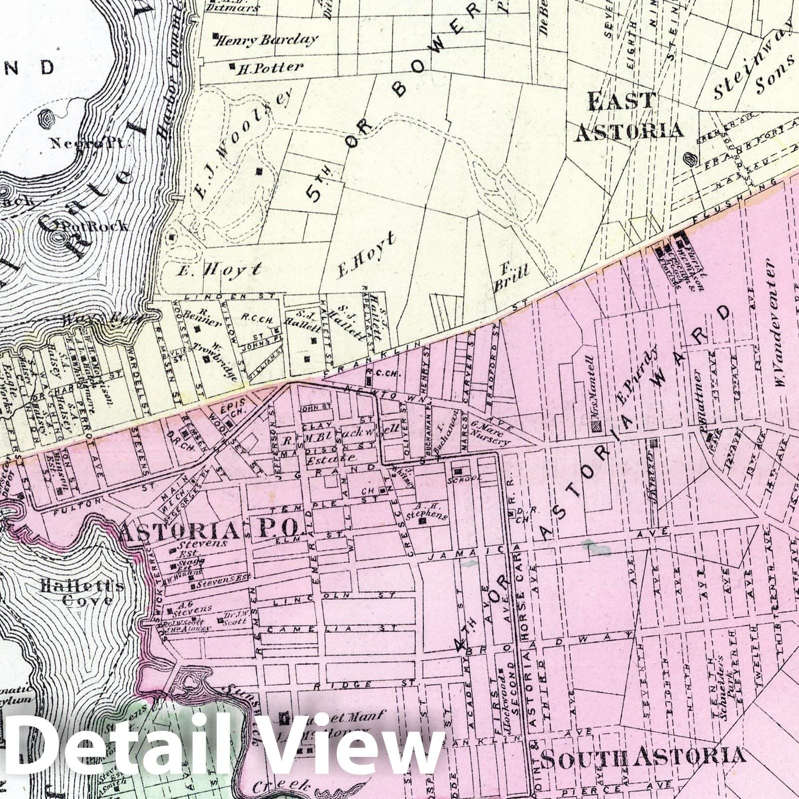 Long Island City, New York - Property Map, 1873 - Historical Map Print
