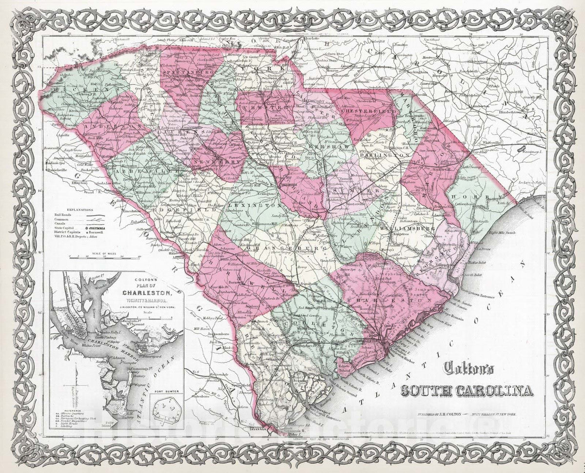 Historic Map : 1865 South Carolina. - Vintage Wall Art