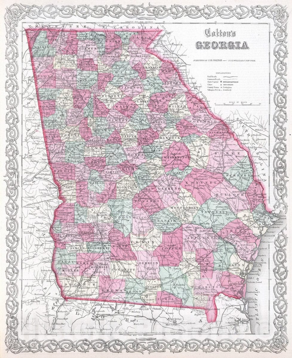Historic Map : 1865 Georgia. - Vintage Wall Art