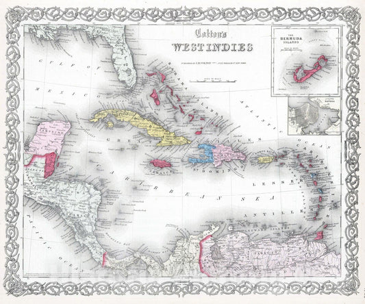 Historic Map : 1865 The West Indies. Burmuda. - Vintage Wall Art