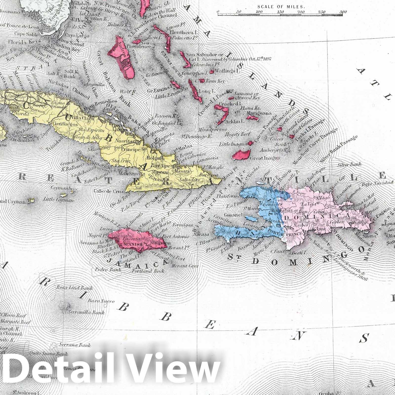 West Indies, Bermuda, and Havana - Boundary Map, 1865 - Historical Map Print