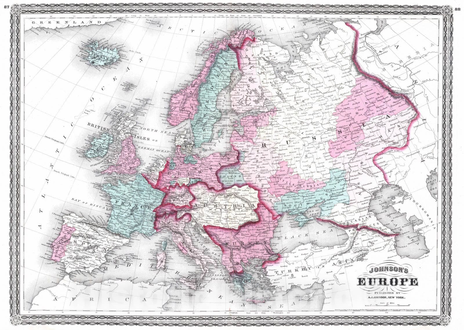 Historic Map : 1870 Europe. - Vintage Wall Art