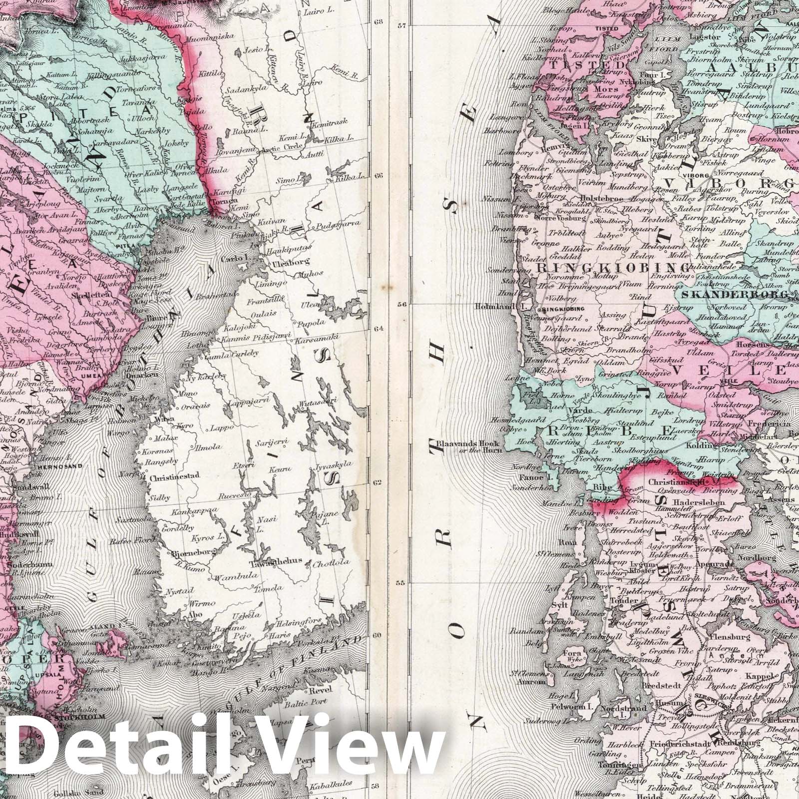 Sweden, Norway, Denmark, Schleswig & Holstein - 1870 Historical Map Print