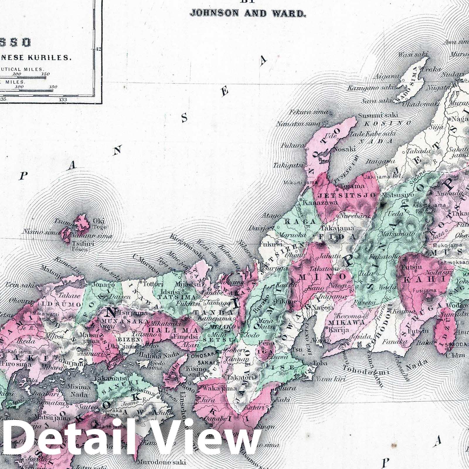 Japan - Physical Map, 1865 - Historical Map Print