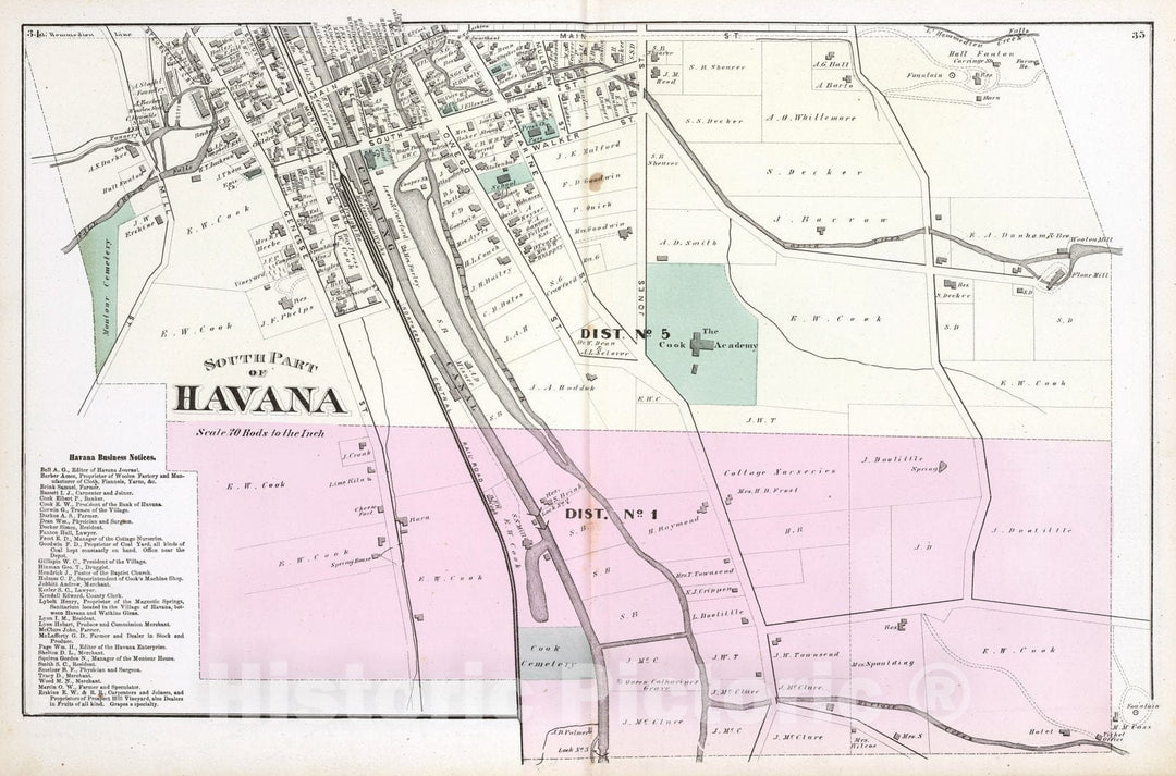 Historic Map : 1874 South Part of Havana, New York. - Vintage Wall Art