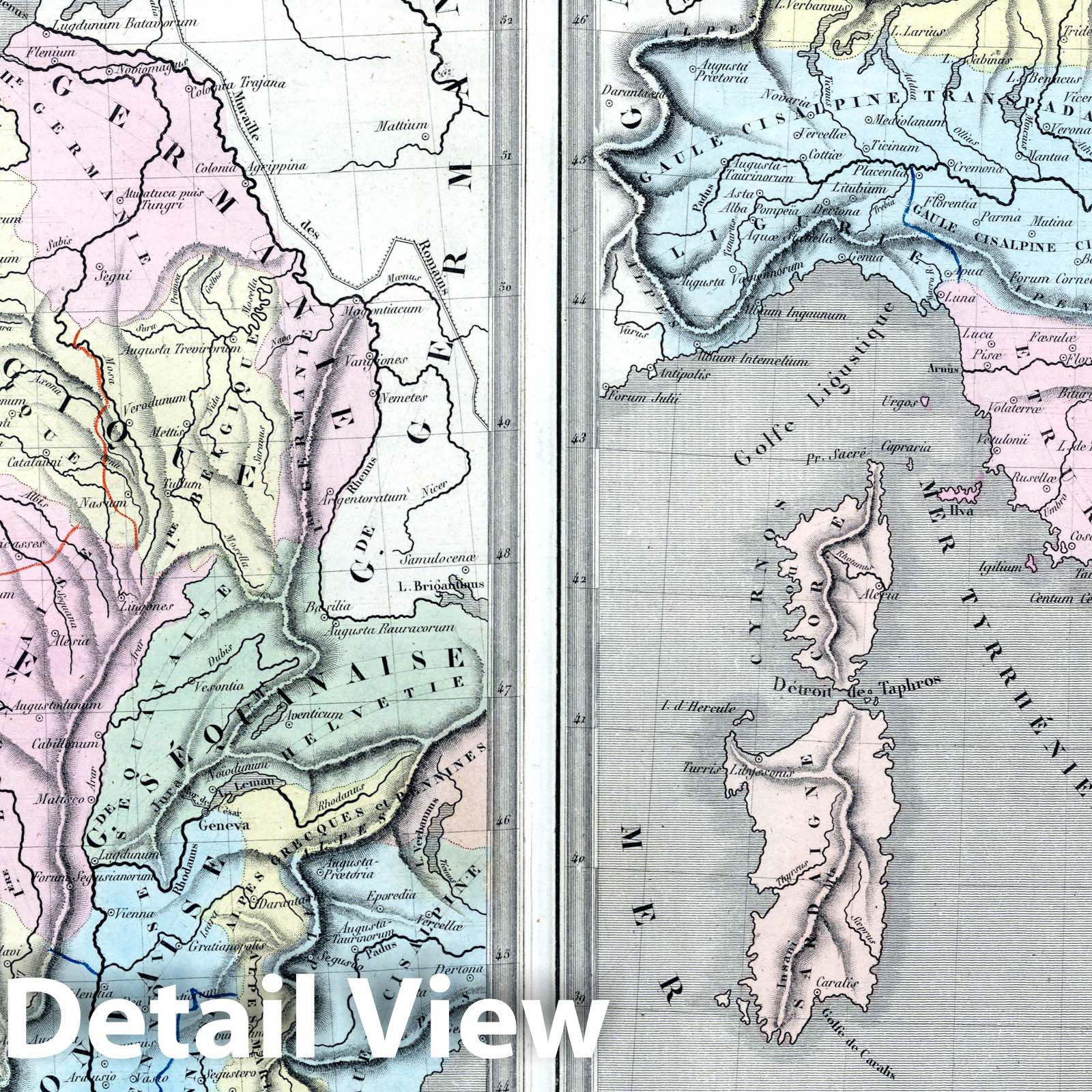 Ancient Gaul and Italy, 1838 - Historical Map Print