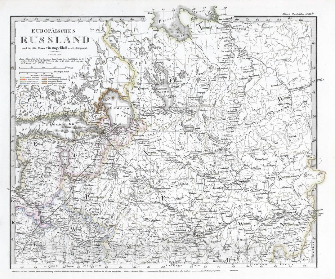 Historic Map : Russian Federation, 1864 Europaeisches Russland. (Russia in Europe). , Vintage Wall Art