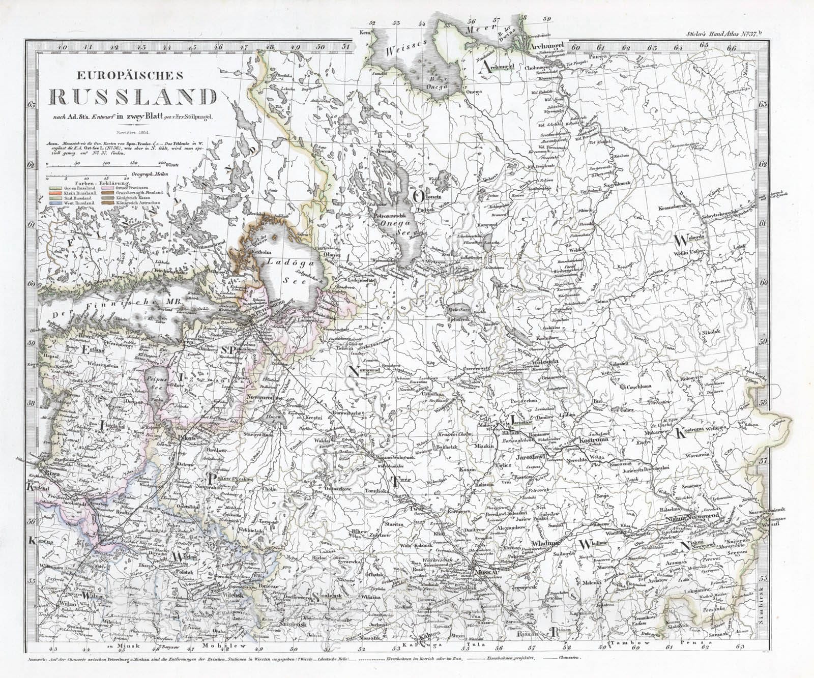 Historic Map : Russian Federation, 1864 Europaeisches Russland. (Russia in Europe). , Vintage Wall Art