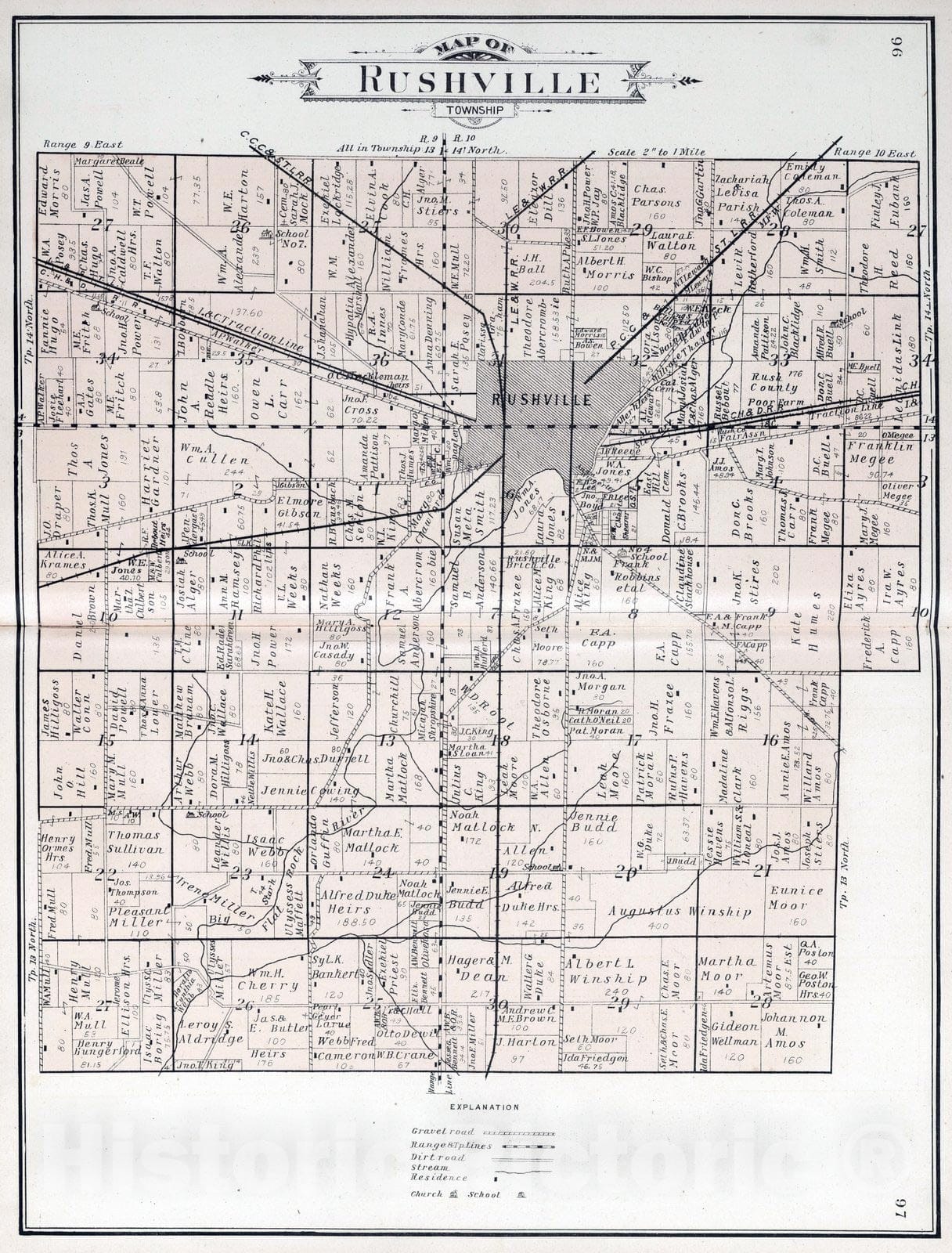 Historic Map : 1908 Rushville Township, Rush County, Indiana. - Vintage Wall Art