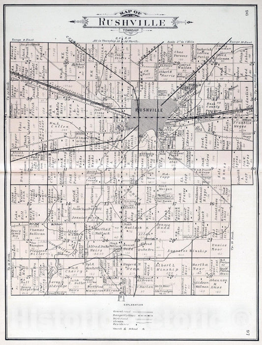 Historic Map : 1908 Rushville Township, Rush County, Indiana. - Vintage Wall Art