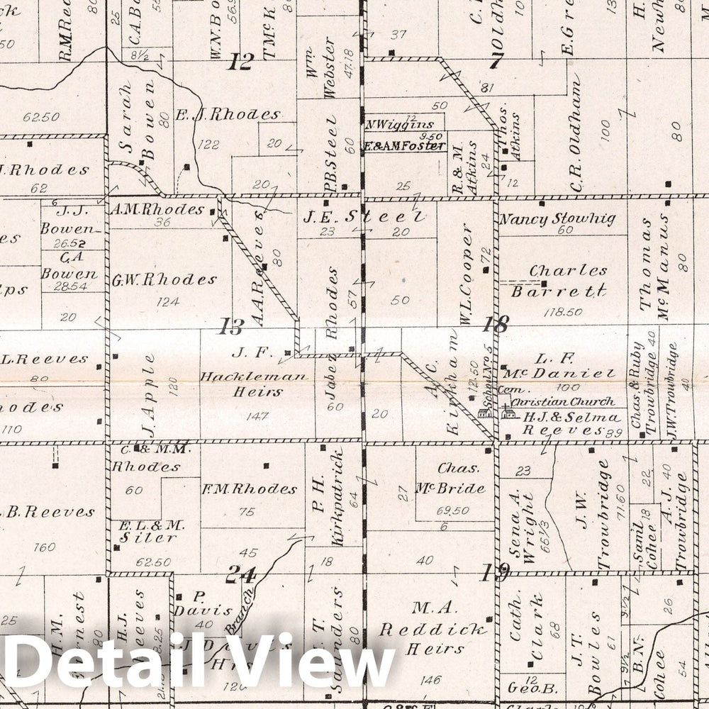 Historic Map : 1908 Center Township, Rush County, Indiana. - Vintage Wall Art