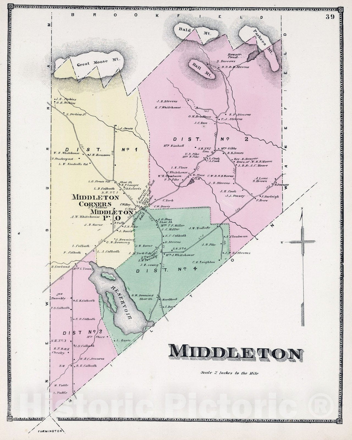 Historic Map : 1871 Middleton, Strafford County, New Hampshire - Vintage Wall Art