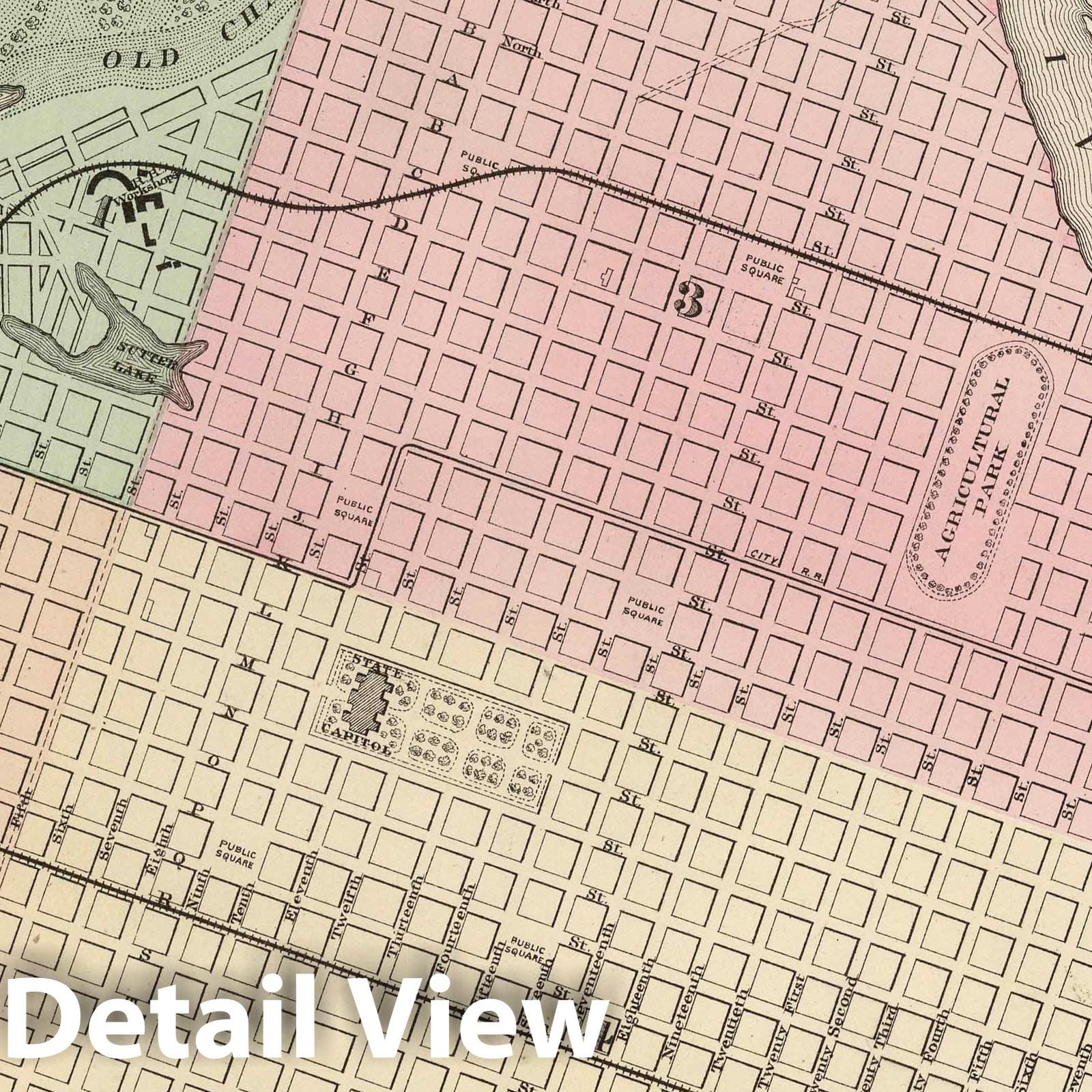 Sacramento, California - Railroad Map, 1874 - Historical Map Print
