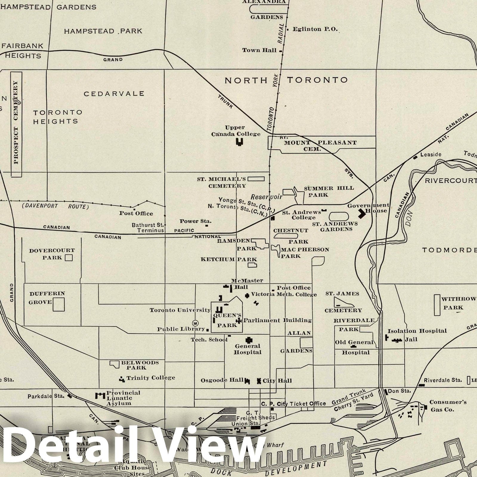 Toronto and Vicinity - Railroad Map, 1924 - Rand McNally Atlas Print