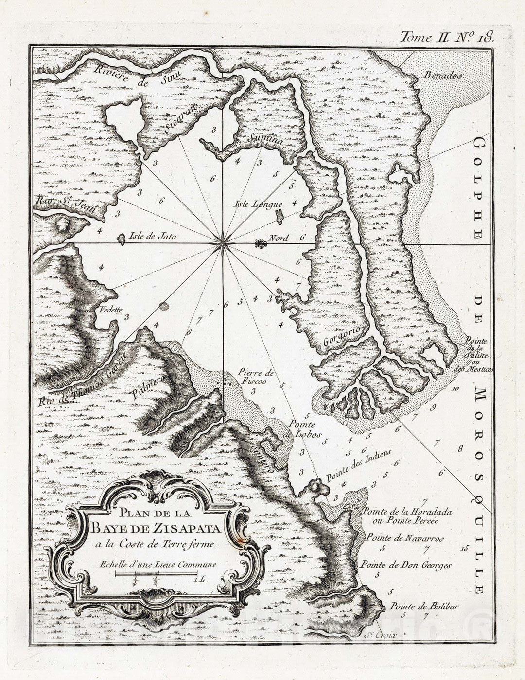 Historic Map : Colombia, 1764 Plan de la baye de Zisapata a la coste de Terre Ferme , Vintage Wall Art