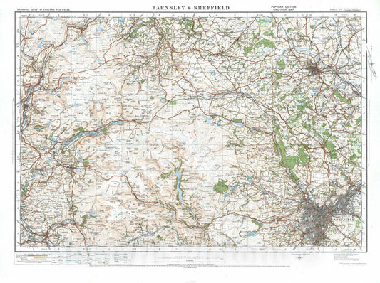 Historic Map : National Atlas - 1921 Sheet 37. Barnsley & Sheffield. - Vintage Wall Art