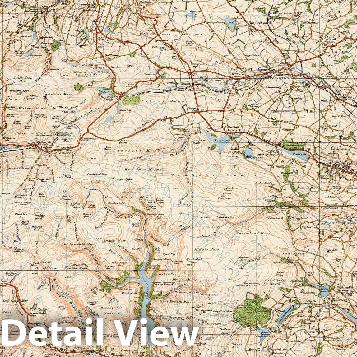 Barnsley & Sheffield, England - Survey Map, 1921 - Historical Map Print