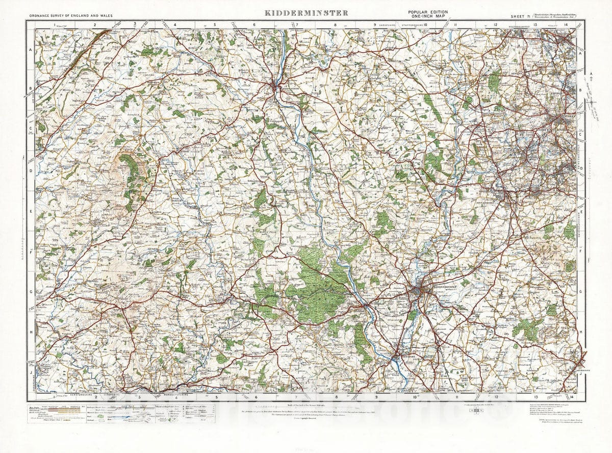 Historic Map : National Atlas - 1916 Sheet 71. Kidderminster. - Vintage Wall Art