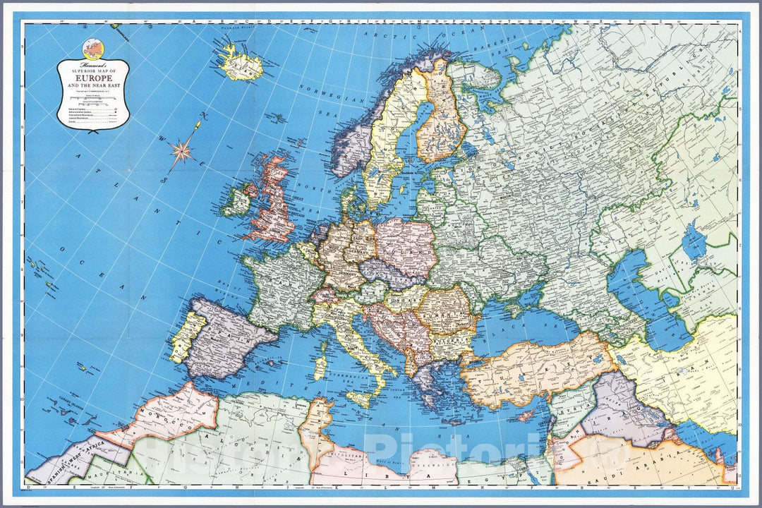 Historic Map : Case Map - 1957 Hammond's Europe and the Near East. - Vintage Wall Art