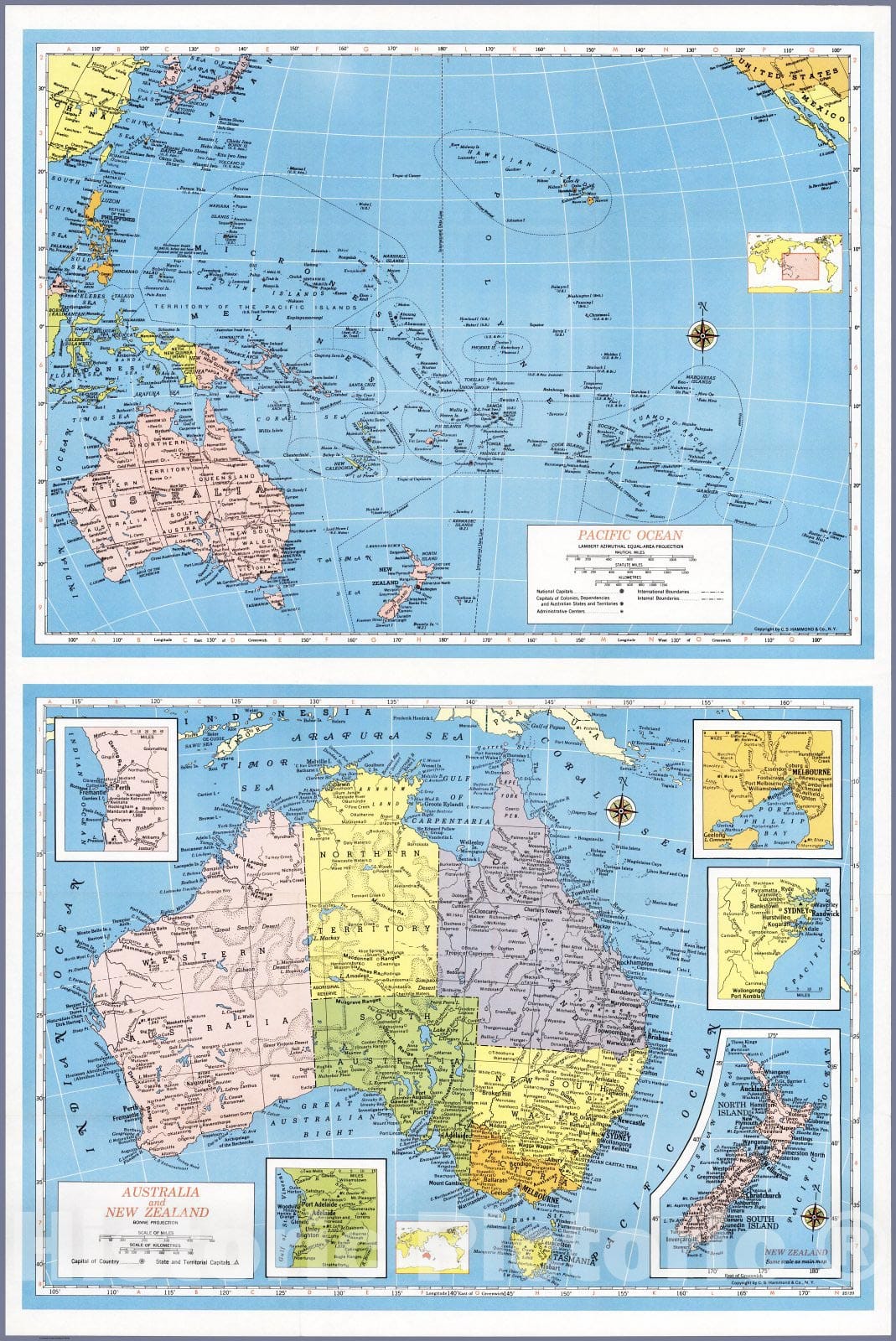 Australia and New Zealand, 1957 - Historical Map Print